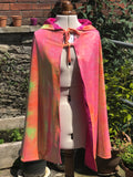 PASTEL HOODED CAPE - MARBLE ORANGE AND YELLOW / PINK (REVERSIBLE)
