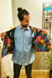 Cosmic Galaxy Stars Colourful Patterned Waistcoat Reversible Gold Festival MADWAG Buttoned