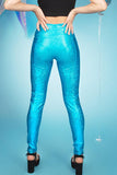 Turquoise Metallic Leggings With Pockets Festival Pants MADWAG