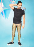 Gold Holographic Meggings With Pockets / Men's Festival Leggings MADWAG