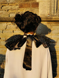 Black Sequin Neck Ruffle Halloween Clown Collar Ruff MADWAG Costume Sparkly Glittery Wrist Cuffs