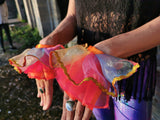 Rainbow Wrist Cuffs Gold Trim Pink Orange Clown Ruffle Halloween Costume Idea MADWAG