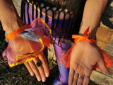Rainbow Wrist Cuffs Gold Trim Pink Orange Clown Ruffle Halloween Costume Idea MADWAG