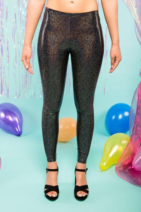 BLACK HOLOGRAPHIC LEGGINGS WITH 2 DEEP POCKETS – MADWAG Clothing