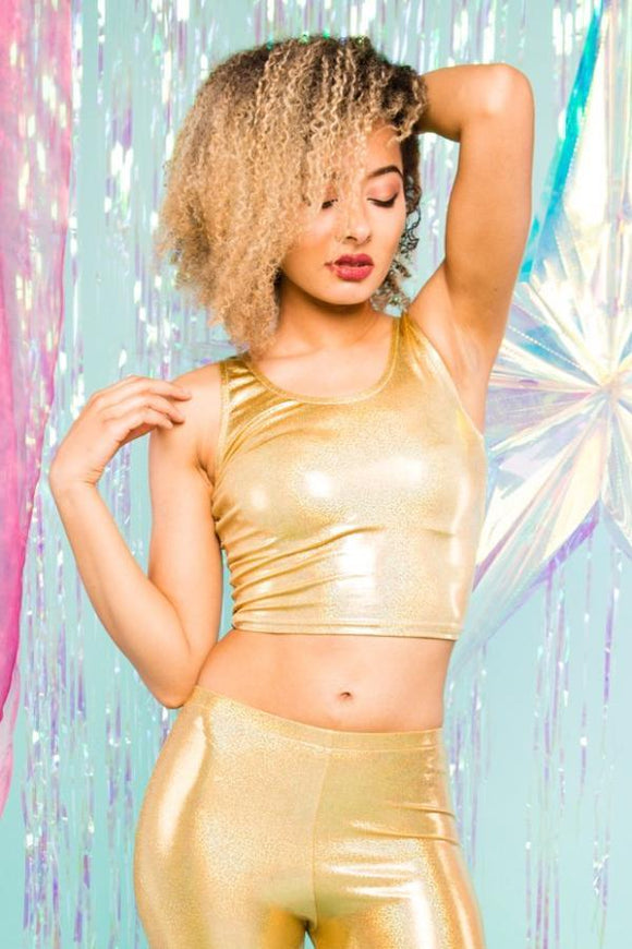 Holographic Sparkly Gold Crop Top Festival Party Crop Top MADWAG