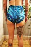 Mermaid Glitter Blue High Waisted Hot Pants Printed Patterned MADWAG Festival Booty Shorts