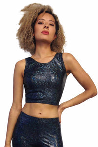 Holographic Sparkly Black Ice Festival Party Crop Top MADWAG