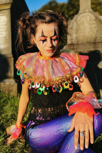 Rainbow Sequin Neck Ruffle Halloween Clown Collar Ruff MADWAG Accessory Wrist Cuffs Costume Colourful Colorful Multicoloured