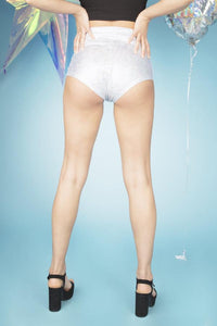 Silver Holographic High Waisted Hot Pants Festival Shorts MADWAG