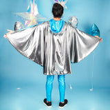 Turquoise Silver Metallic Reversible Hooded Cape Men's Festival Cape MADWAG