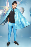 Turquoise Silver Metallic Reversible Hooded Cape Men's Festival Cape MADWAG