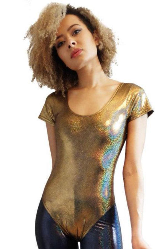 Holographic Sparkly Gold Leotard Festival Party Leotard MADWAG