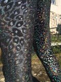 Holographic Glittery Velour Leopard Print Fabric Closeup MADWAG