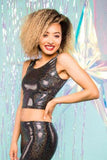 Holographic Black Shimmer Crop Top Festival Party Crop Top MADWAG