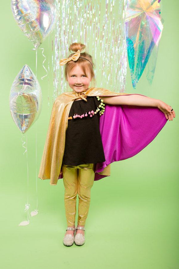 Kids Girls Reversible Gold Purple Holographic Sparkly Cape MADWAG