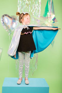 Kids Girls Reversible Holographic Silver Snakeskin Blue Sparkly Cape MADWAG