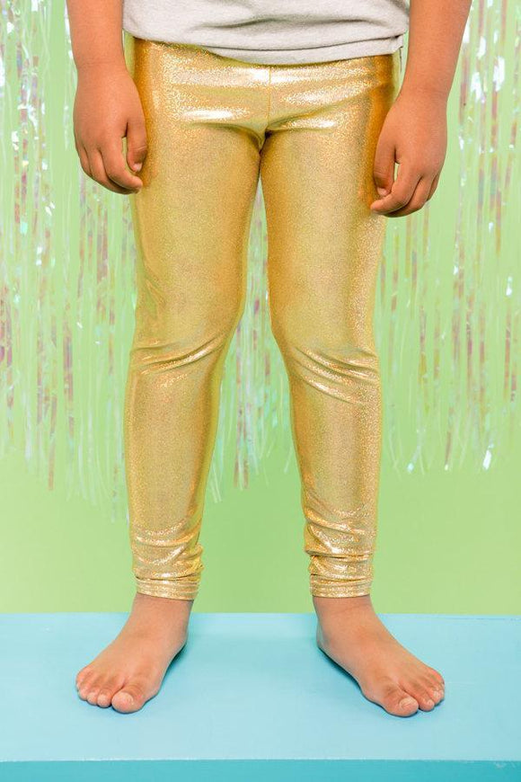Boys Children Gold Sparkly Holographic Festival Party Leggings MADWAG