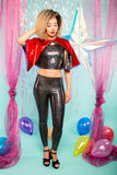 Holographic Black Shimmer Crop Top Festival Party Crop Top MADWAG