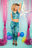 Mermaid Blue Glitter Sparkly Crop Top Festival Party Crop Top MADWAG