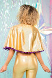 GOLD HOLOGRAPHIC CAPELET WITH POM POM TRIM (REVERSIBLE)