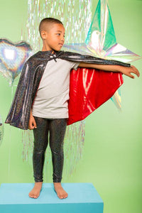Kids Boys Reversible Black Red Holographic Sparkly Cape MADWAG