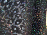 Holographic Black Glitter Velour Leopard Print Fabric Closeup  MADWAG