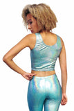 Holographic Sparkly Turquoise Festival Party Crop Top MADWAG