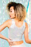Holographic Sparkly Silver Snakeskin Crop Top Festival Party Top MADWAG